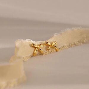 Gold Bow Stud Earrings